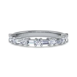 Discount Gabriel & Co. Mercier - 14K White Gold Baguette and Round 13 Stone Diamond Anniversary Band - 0.8 ct