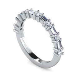 Discount Gabriel & Co. Mercier - 14K White Gold Baguette and Round 13 Stone Diamond Anniversary Band - 0.8 ct