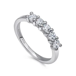 Clearance Gabriel & Co. Messina - 14K White Gold Round 5 Stone Shared Prong Diamond Anniversary Band - 0.5 ct