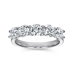 Gabriel & Co. Messina - 14K White Gold Round 5 Stone Shared Prong Diamond Anniversary Band - 1.55 ct