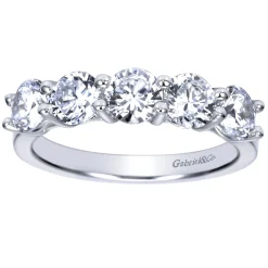 Gabriel & Co. Messina - 14K White Gold Round 5 Stone Shared Prong Diamond Anniversary Band - 1.55 ct