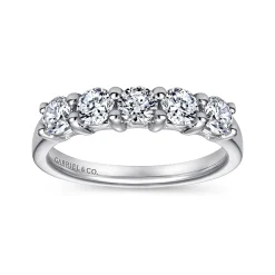 Outlet Gabriel & Co. Messina - 14K White Gold Round 5 Stone Shared Prong Diamond Anniversary Band - 1 ct