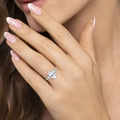 New Gabriel & Co. Miami - 14K White Gold Oval Three Stone Lotus Diamond Engagement Ring