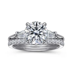 Clearance Gabriel & Co. Miami - 14K White Gold Round Three Stone Lotus Diamond Engagement Ring