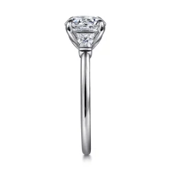 Clearance Gabriel & Co. Miami - 14K White Gold Round Three Stone Lotus Diamond Engagement Ring