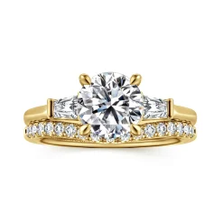 Online Gabriel & Co. Miami - 14K Yellow Gold Oval Three Stone Lotus Diamond Engagement Ring