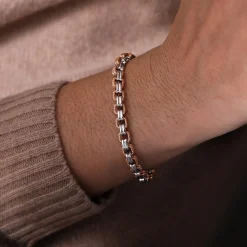 Gabriel & Co. 6mm 14K Rose-White Gold Two Tone Men's Solid Chain Bracelet