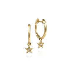 Sale Gabriel & Co. 13mm 14K Yellow Gold Diamond Star Shape Huggie Drop Earrings