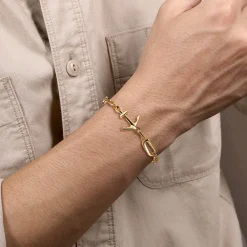 Hot Gabriel & Co. 5mm 14K Yellow Gold Link Men's Hollow Chain and Anchor Bracelet