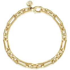 Hot Gabriel & Co. 6.50mm 14K Yellow Gold Men's Hollow Figaro Link Chain Bracelet