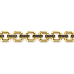 Outlet Gabriel & Co. 10mm 14k Yellow Gold Men's Hollow Link Chain Tennis Bracelet with Black Spinel Connectors