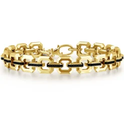 Best Gabriel & Co. 10mm 14k Yellow Gold Men's Hollow Link Chain Tennis Bracelet with Black Spinel Connectors