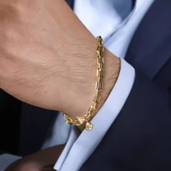 Discount Gabriel & Co. 5.50mm 14K Yellow Gold Men's Solid Faceted Link Chain Bracelet