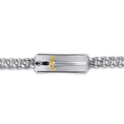 Sale Gabriel & Co. 8mm 925 Sterling Silver and 14K Yellow Gold Garnet Men's Solid Cuban Link Chain Bracelet With Dagger ID