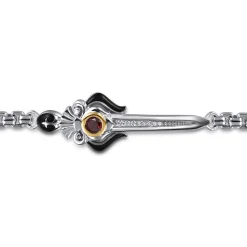 Gabriel & Co. 14mm 925 Sterling Silver and 14K Yellow Gold Garnet and White Sapphire Men's Solid Round Box Chain Bracelet With Dagger