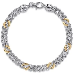 Gabriel & Co. 7mm 925 Sterling Silver and 14K Yellow Gold Men's Solid Cuban Link Chain with Diamond Cut Bracelet