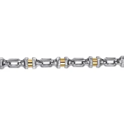 New Gabriel & Co. 7mm 925 Sterling Silver and 14K Yellow Gold Men's Solid Chain Bracelet Cylinder Spacer