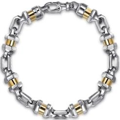 New Gabriel & Co. 7mm 925 Sterling Silver and 14K Yellow Gold Men's Solid Chain Bracelet Cylinder Spacer