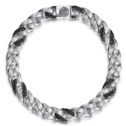 Hot Gabriel & Co. 8mm 925 Sterling Silver Black Spinel Men's Solid Cuban Link Chain Bracelet