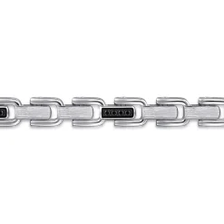 Gabriel & Co. 8mm 925 Sterling Silver Black Spinel Men's Cylindrical Mix Link Chain Bracelet