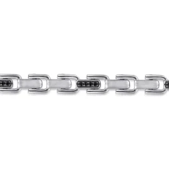 Clearance Gabriel & Co. 8mm 925 Sterling Silver Black Spinel Men's Cylindrical Mix Link Chain Bracelet