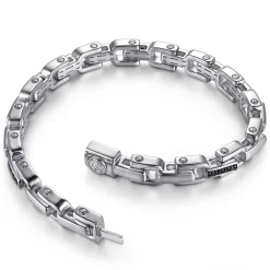 Clearance Gabriel & Co. 8mm 925 Sterling Silver Black Spinel Men's Cylindrical Mix Link Chain Bracelet