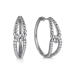 Clearance Gabriel & Co. 30mm 925 Sterling Silver Bujukan and White Sapphire Interlocking Hoop Earrings