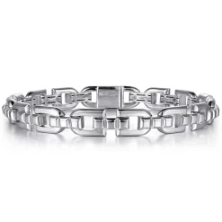 Outlet Gabriel & Co. 8mm 925 Sterling Silver Men's Cylindrical Mix Link Chain Bracelet