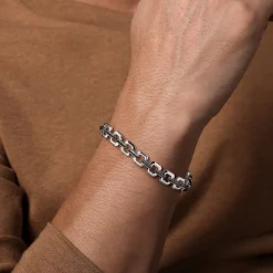 New Gabriel & Co. 10mm 925 Sterling Silver Men's Hollow Link Chain Bracelet With Black Spinel Connectors