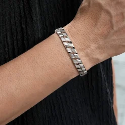 Hot Gabriel & Co. 10mm 925 Sterling Silver Men's Hollow Herringbone Chain Bracelet