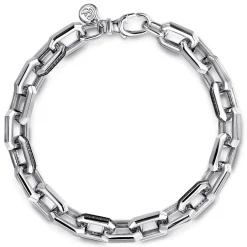 Outlet Gabriel & Co. 9mm 925 Sterling Silver Men's Hollow Faceted Chain Black Spinel Bracelet