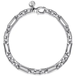 Best Gabriel & Co. 6.50mm 925 Sterling Silver Men's Hollow Figaro Link Chain Bracelet