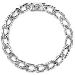 Gabriel & Co. 8mm 925 Sterling Silver Men's Hollow Faceted Link Chain Bracelet