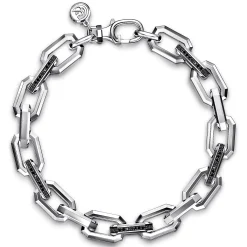 Discount Gabriel & Co. 9mm 925 Sterling Silver Men's Hollow Faceted Chain Black Spinel Bracelet