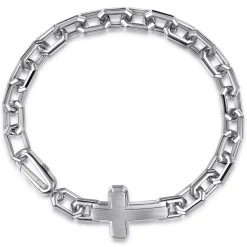 Best Gabriel & Co. 19mm 925 Sterling Silver Men's Mix Faceted Link Chain Bracelet with Cross