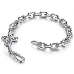 Best Gabriel & Co. 19mm 925 Sterling Silver Men's Mix Faceted Link Chain Bracelet with Cross
