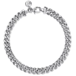 Gabriel & Co. 7mm 925 Sterling Silver Men's Solid Cuban Link Chain with Diamond Cut Bracelet