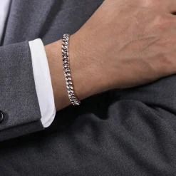 Sale Gabriel & Co. 7mm 925 Sterling Silver Men's Solid Cuban Link Chain with Diamond Cut Bracelet