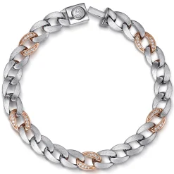 Hot Gabriel & Co. 8mm 925 Sterling Silver with 14K Rose Gold Men's Solid Diamond Cuban Link Chain Bracelet