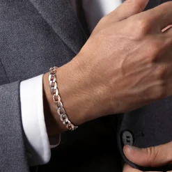 Hot Gabriel & Co. 8mm 925 Sterling Silver with 14K Rose Gold Men's Solid Diamond Cuban Link Chain Bracelet