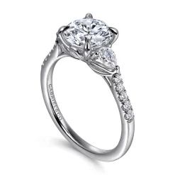 Hot Gabriel & Co. Monty - 14K White Gold Round Three Stone Lotus Diamond Engagement Ring