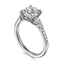 Sale Gabriel & Co. Monty - 14K White Gold Round Three Stone Lotus Diamond Engagement Ring