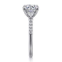 Sale Gabriel & Co. Monty - 14K White Gold Round Three Stone Lotus Diamond Engagement Ring