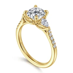 Hot Gabriel & Co. Monty - 14K Yellow Gold Cushion Cut Three Stone Lotus Diamond Engagement Ring