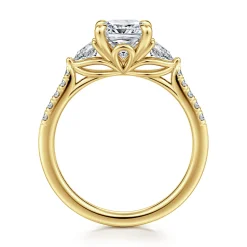 Hot Gabriel & Co. Monty - 14K Yellow Gold Cushion Cut Three Stone Lotus Diamond Engagement Ring