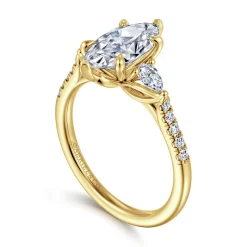 Hot Gabriel & Co. Monty - 14K Yellow Gold Marquise Shape Three Stone Lotus Diamond Engagement Ring