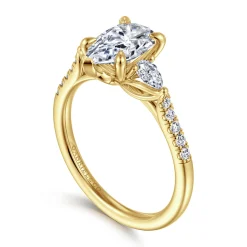 Clearance Gabriel & Co. Monty - 14K Yellow Gold Pear Shape Three Stone Lotus Diamond Engagement Ring