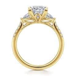 Hot Gabriel & Co. Monty - 14K Yellow Gold Princess Cut Three Stone Lotus Diamond Engagement Ring