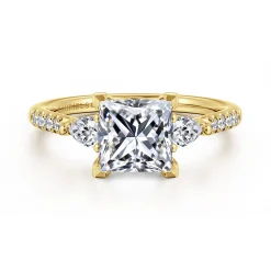 Hot Gabriel & Co. Monty - 14K Yellow Gold Princess Cut Three Stone Lotus Diamond Engagement Ring