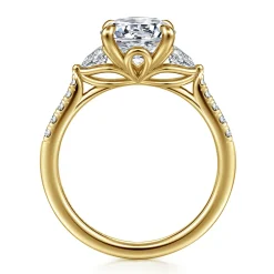 Discount Gabriel & Co. Monty - 14K Yellow Gold Round Three Stone Lotus Diamond Engagement Ring